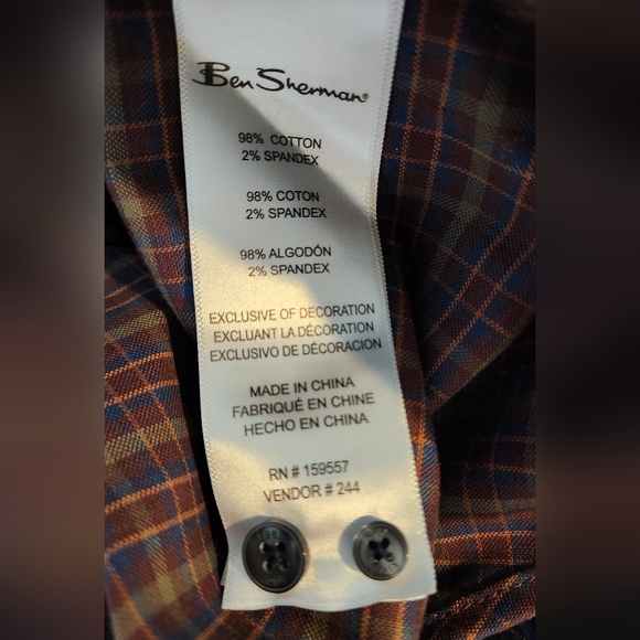 Men's Ben Sherman Navy Blazer Plaid Long Sleeve Button Down Shirt, Size L - Picture 3 of 15